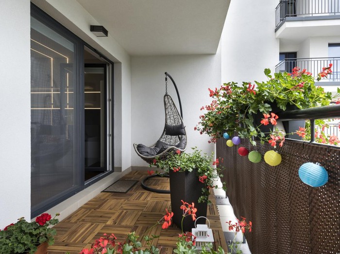 Home terrace with wooden floor and chair