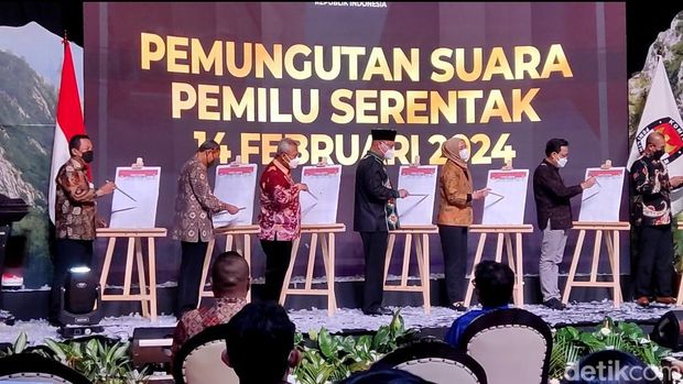 KPU RI resmi meluncurkan hari pemungutan suara Pemillu 2024 (Wildan Noviansah/detikcom)