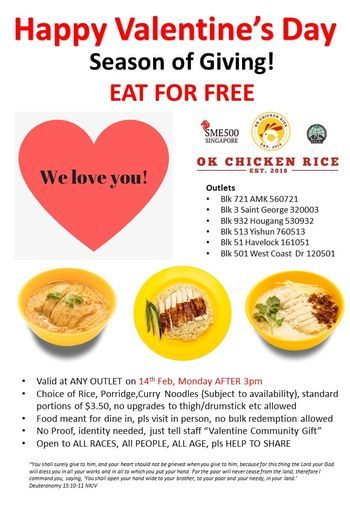Kedai Nasi Ayam Ini Bagikan Makanan Gratis di Hari Valentine