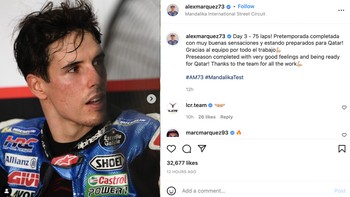 “Pre season telah selesai dengan perasaaan sangat bagus dan mempersiapkan diri untuk Qatar. Terima kasih untuk tim,” cetus Alex Marquez. Foto: Instagram