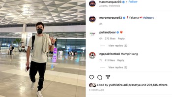 Foto terkini Marc Marquez menampakkan dia siap pulang dari bandara Soekarno Hatta. Yakarta Airport, tulisnya. Yakarta dalam bahasa Spanyol adalah Jakarta. Foto: Instagram