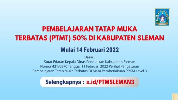 Aturan PTM terbatas Sleman di masa PPKM Level 3, Selasa (15/2/2022). Aturan PTM terbatas Sleman di masa PPKM Level 3, Selasa (15/2/2022).
