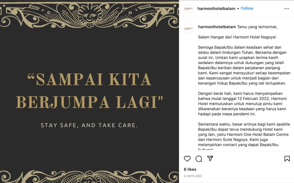 Hotel (Istagram/@HarmoniHotelBatam)