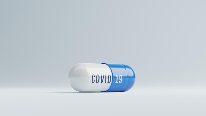 Covid-19 pharmacy in capsule for emergency use, Health care medical and outbreak of virus concept. 3d rendering.
