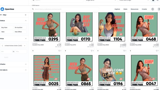 FIrene memutuskan untuk terjun ke dunia blockchain karena jadi influencer menurutnya tidak menghasilkan banyak uang. Ia juga tidak mau terlalu sering posting endorsement karena akan terlihat mengganggu oleh follower. Karena itu, awal tahun lalu ia mulai melelang IreneDAO. oto: Dok. OpenSea