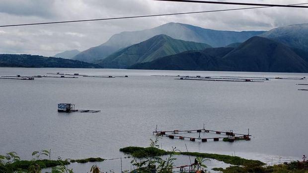 Keramba jaring apung di Danau Toba, Sumut.