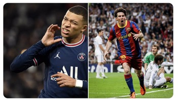 Aksi Mbappe mengingatkan ketika Messi dulu juga sering membobol gawang Madrid ketika masih di Barcelona. Foto: Twitter
