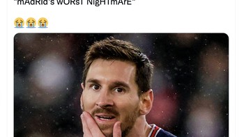 Messi malah lebih banyak memperoleh kartu kuning dan gagal penalti saat lawan Madrid dalam 8 pertemuan terakhir. Foto: Twitter