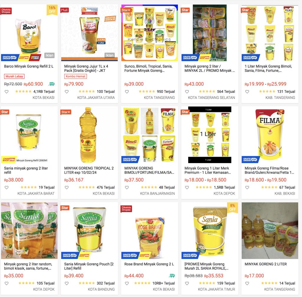 Minyak Goreng (Tangkapan Layar Shopee)