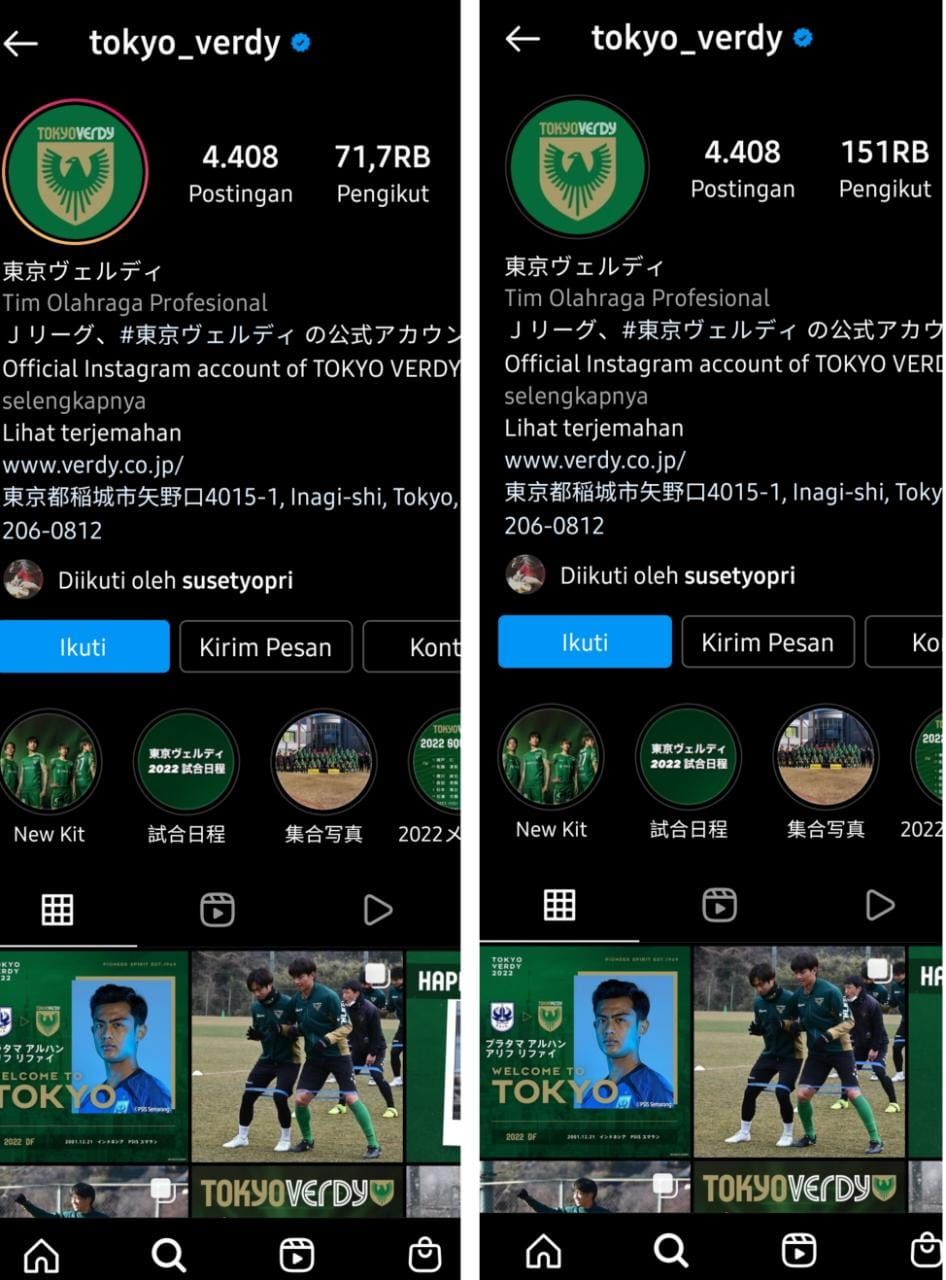 Instagram klub sepakbola Tokyo Verdy