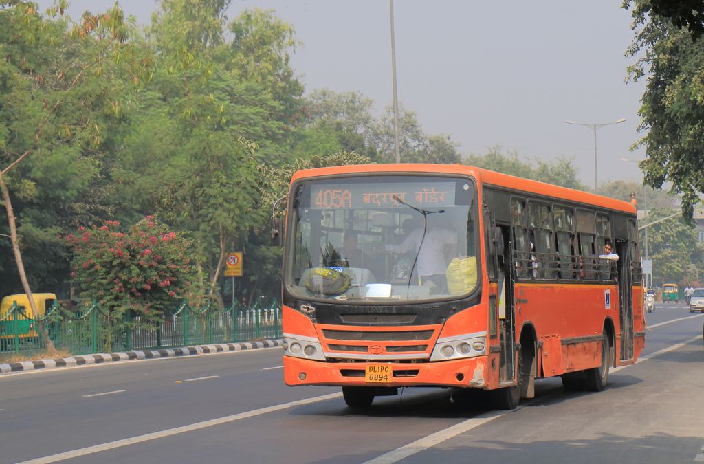 New Delhi India - October 28, 2017: People travel by New Delhi city bus in New Delhi India.