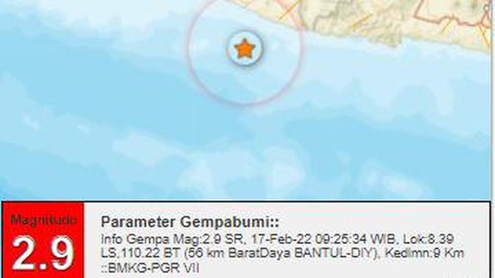 Gempa bumi di Bantul, DIY, Kamis (17/2/2022) pagi.