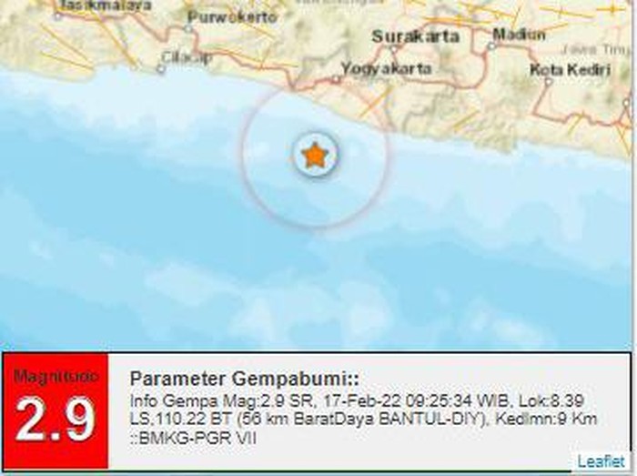 Gempa bumi di Bantul, DIY, Kamis (17/2/2022) pagi.