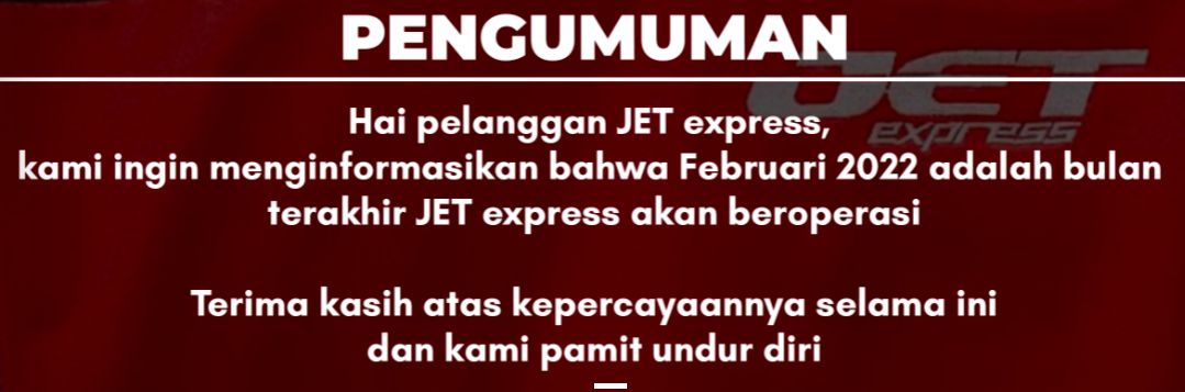 JET Express Berhenti Operasi Bulan Februari