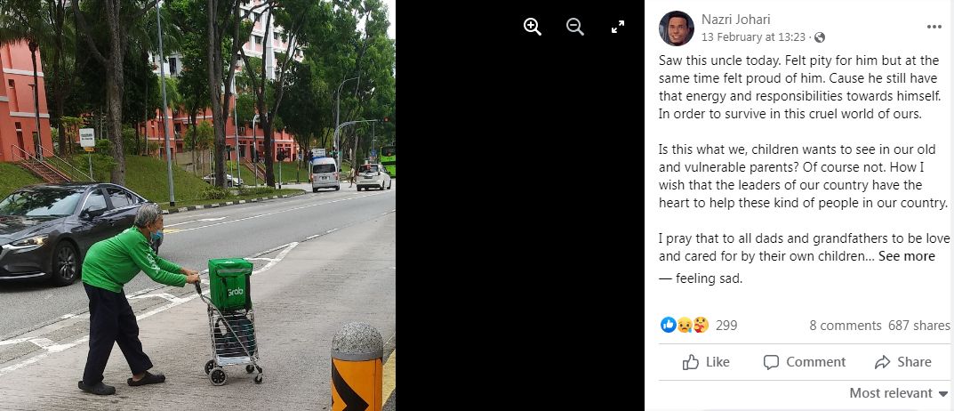 Kakek Ojol di Singapura Tetap Antar Makanan Meski Sudah Renta dan Bungkuk