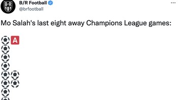 Dalam delapan pertandingan away di Liga Champions, Mo Salah terus mencetak gol. Foto: Twitter