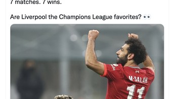7 kemenangan dalam 7 pertandingan, apakah Liverpool jadi favorit juara Liga Champions? Foto: Twitter