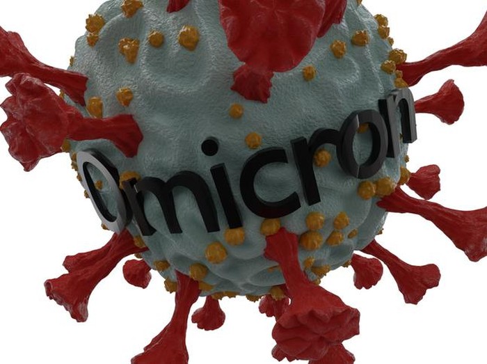 3D render of a new strain of coronavirus. Omicron variant of COVID. New strain of coronavirus B.1.1.529 found in Africa and around the world.