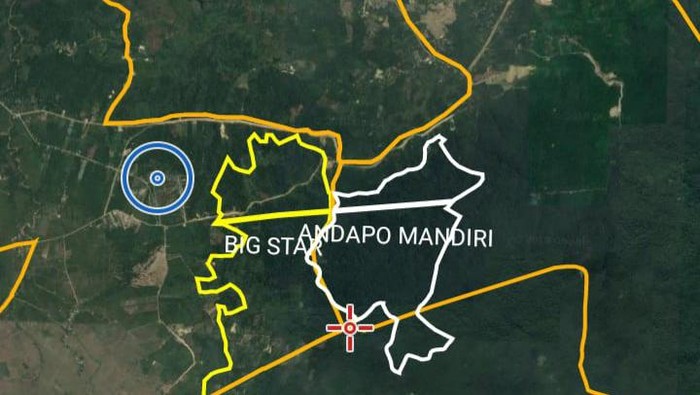 Peta Kawasan Hutan Produksi Baruga (Bergaris kuning), yang diduga didalamnya ada RT siluman.