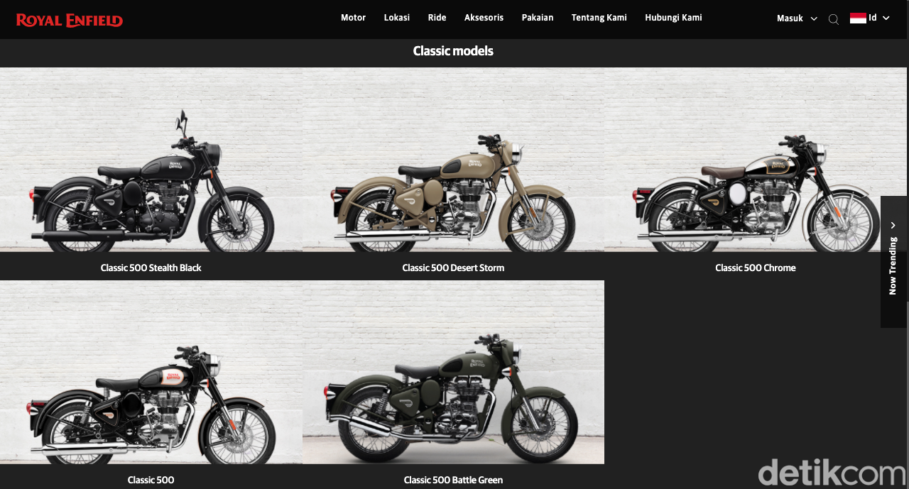 Tangkapan layar laman resmi Royal Enfield Indonesia pada Jumat (18/2/22)