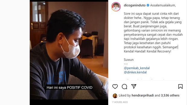 Bupati Kendal Dico Ganinduto kena COVID-19