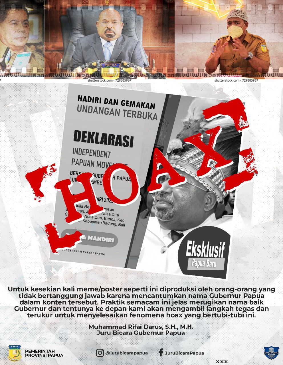 Gubernur Lukas Enembe dikaitkan kabar bohong akan deklarasi Independent Papuan Movement. Lukas Enembe berencana menempuh langkah hukum. (dok Istimewa)