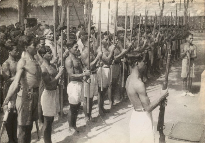 Young men from the Laskar Bambu Runcing stand ready with spears to take on the Dutch in 1946 in todays Indonesia in this handout photo provided to Reuters on February 17, 2022.  ANRI/IPPHOS/Handout via REUTERS ATTENTION EDITORS - THIS IMAGE HAS BEEN SUPPLIED BY A THIRD PARTY. NO RESALES. NO ARCHIVES. MANDATORY CREDIT