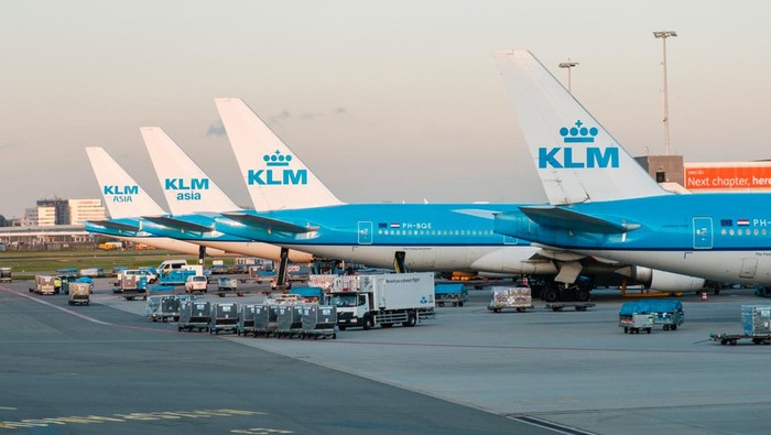 Amsterdam, Netherland - December, 2019: KLM Airline airplanes on airport in Amsterdam