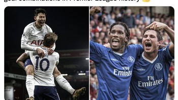 Duet Son dan Kane pun menyamai duet legendaris Didier Drogba dan Frank Lampard soal mencetak gol. Foto: Twitter