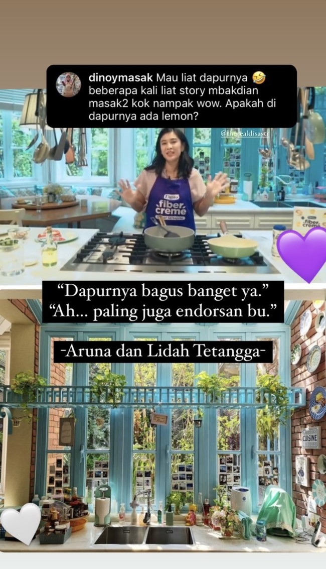Inilah penampakan dapur Dian Sastrowardoyo yang aesthetic. Dia tak menutup jendela dengan gorden dan menghias dinding dengan piring cantik. Foto: dok. Instagram @biasalahanakmuda