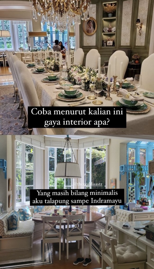 Semakin detail, akun Instagram @biasalahanakmuda juga memperlihatkan meja makan Dian Sastrowardoyo lainnya dengan interior mewah untuk perjamuan. Foto: dok. Instagram @biasalahanakmuda