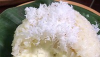 Di Kedai Tuku Ketan Susu di Pasuruan, Jawa Timur ada ketan susu unik. Ketan susunya diisi dengan mochi durian yang lumer. Foto: Instagram @Tukuketan.id