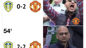 Fans MU yang awalnya girang pun menjadi cemas. Untungnya MU menang 4-2. Foto: Twitter