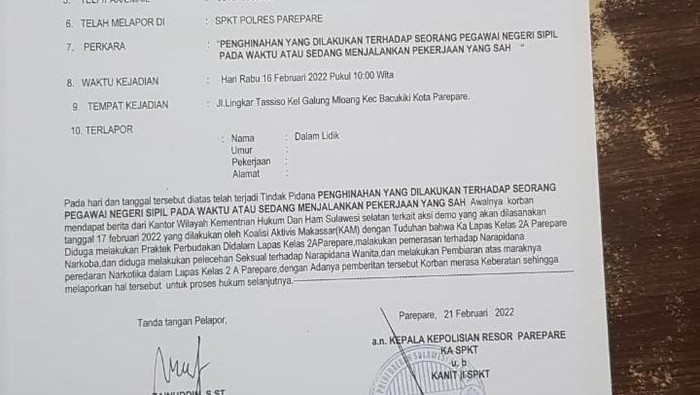 Laporan Kalapas Kelas II A Parepare.