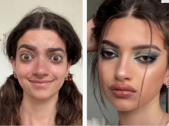 Seperti video TikToknya berjudul Rowan Atkinson to Kendall Jenner. Di video tersebut tampak perbedaan wajah Fabiola yang signifikan. Foto: dok. TikTok