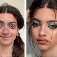 Seperti video TikToknya berjudul Rowan Atkinson to Kendall Jenner. Di video tersebut tampak perbedaan wajah Fabiola yang signifikan. Foto: dok. TikTok