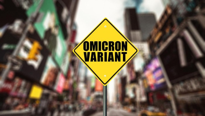 Ilustrasi Varian Omicron covid omicron variant alert street sign