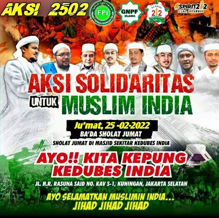 Poster elektronik kegiatan Aksi 2502 Solidaritas Bela Muslim India.