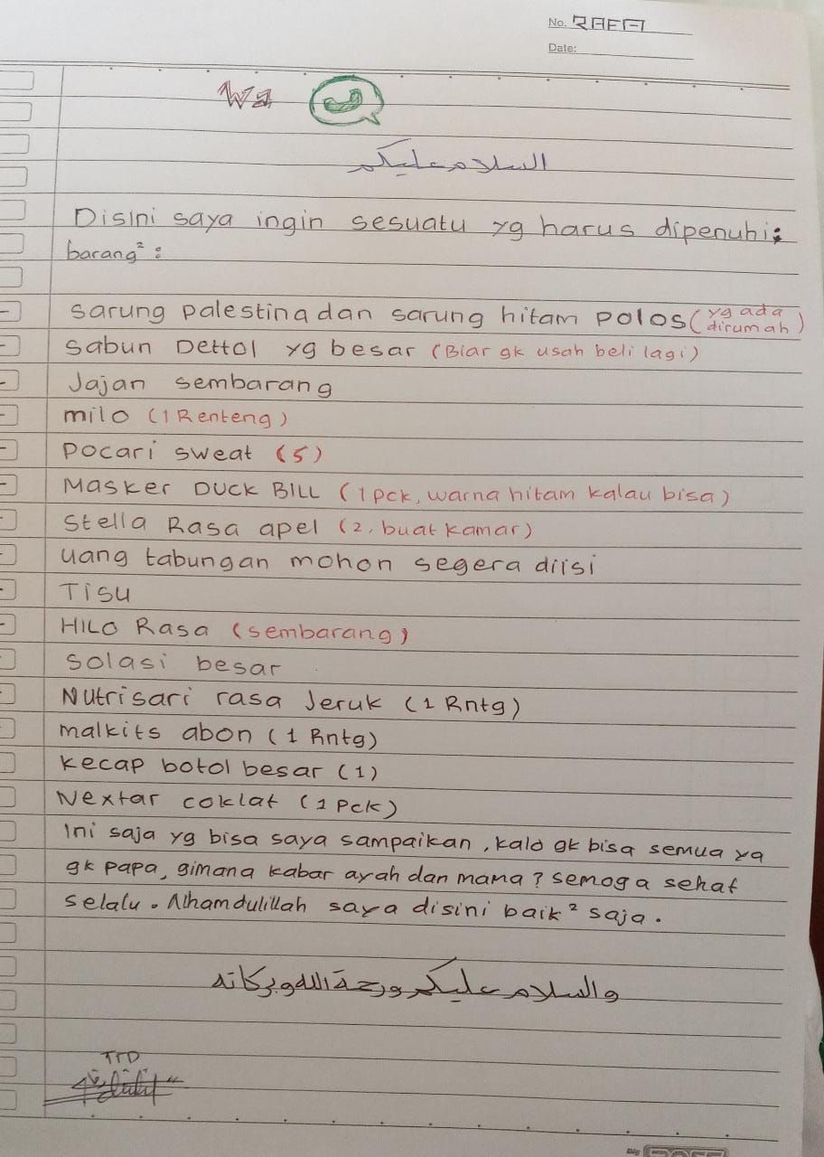 Tinggal di Pesantren, Anak Ini Kirim Daftar Makanan Panjang ke Kakaknya