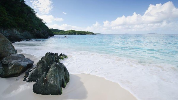 Di posisi ke sembilan ada Trunk Bay Beach, Taman Nasional Kepulauan Virgin, AS. Pantai ini dikenal dengan penyu belimbing. (Getty Images/CNN) Di posisi ke sembilan ada Trunk Bay Beach, Taman Nasional Kepulauan Virgin, AS. Pantai ini dikenal dengan penyu belimbing. (Getty Images/CNN)
