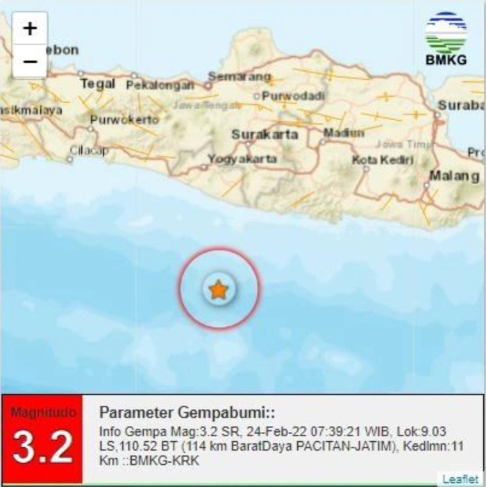 Gempa M 3.2 Guncang Pacitan