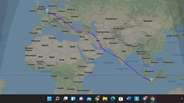 Jalur perbangan pesawat Garuda Indonesia (Tangkapan layar)
