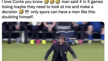Hanya Spurs yang bisa membuat pelatih seperti Conte jadi meragukan diri sendiri, tulis netizen ini. Spurs telah menderita 4 kekalahan dalam 5 pertandingan. Foto: Twitter