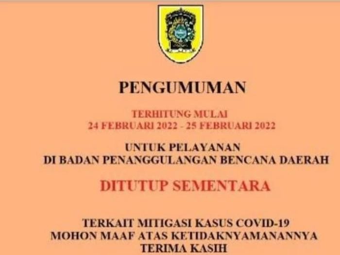 Pengumuman penutupan layanan BPBD Klaten
