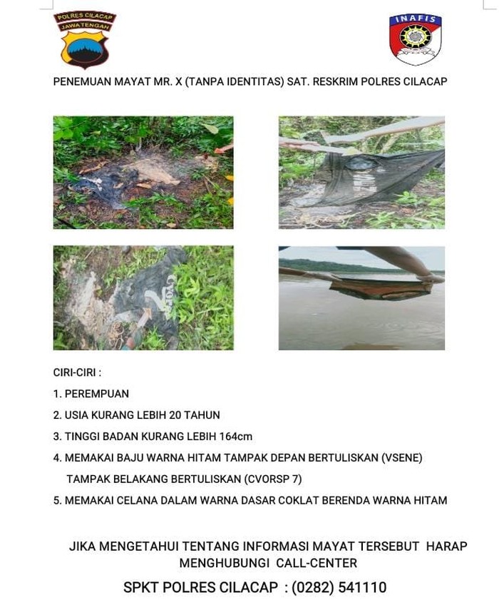 Polres Cilacap membuat pengumuman terkait penemuan kerangka manusia di Nusakambangan.