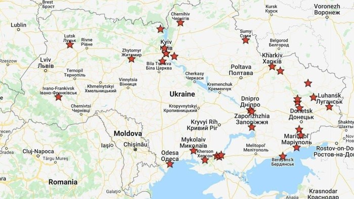 Intel Slava membagikan rekaman yang terjadi di sejumlah kota di Ukraina saat Rusia meluncurkan invasi penuh pada Kamis (24/2/2022) waktu setempat.