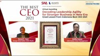 Penghargaan ini diberikan pada 16 Februari 2022 secara virtual dalam acara webinar yang berjudul Decoding Leadership Agility for Stronger Business in New Era, Great Lesson from Indonesia Best CEO 2021.