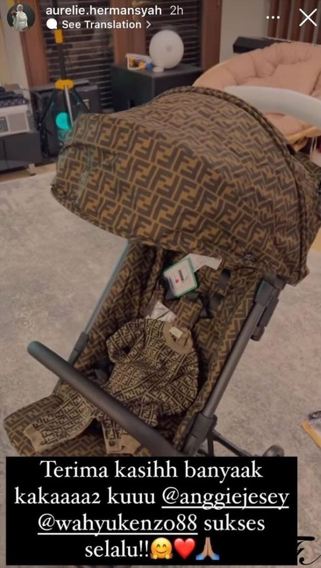 Baby juga terlihat mendapatkan kado berupa stroller dan sleep suit kembar dari merek ternama Fendi. Total harga kado tersebut diperkirakan mencapai lebih dari Rp 44 juta. Foto: Instagram