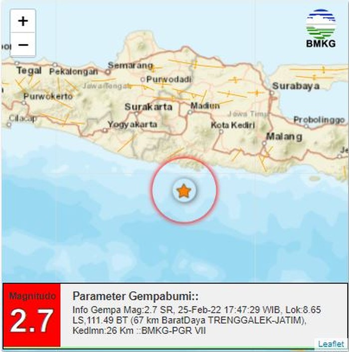 Gempa berkekuatan magnitudo 2,7 guncang Trenggalek