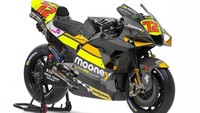 Motor balap tim Mooney VR46 mengusung warna serba hitam yang didominasi grafis berwarna kuning dan sedikit aksen orange. Foto: Instagram @vr46racingteam